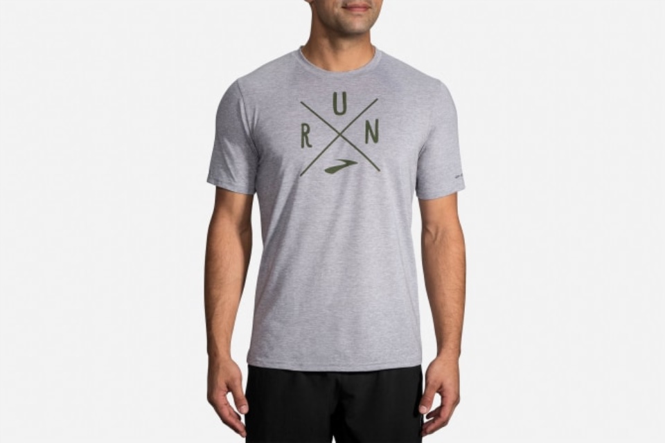 ディスタンス グラフィック Tシャツ ヘザー スターリング オリーブ ブルックス